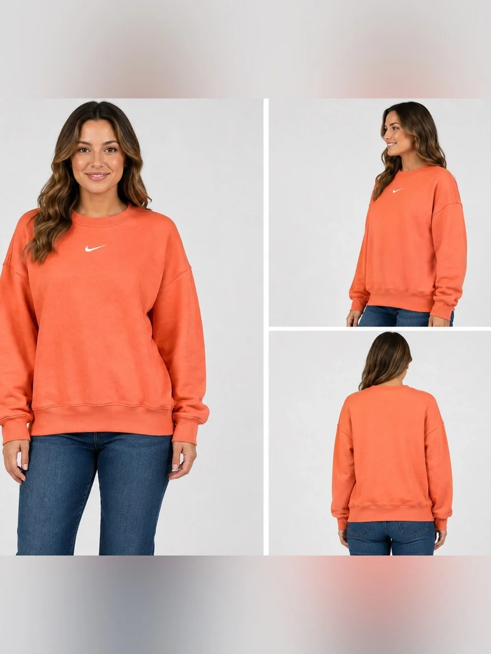 Nike Orange Embroidered Swoosh Crewneck Sweatshirt S